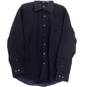 Villini Men’s Black Medium Striped Long Sleeve Button Up Dress Shirt